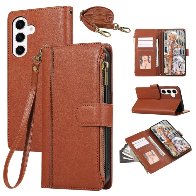 Housse Samsung Galaxy S26 Portefeuille Zippée avec Bandoulière | Urba