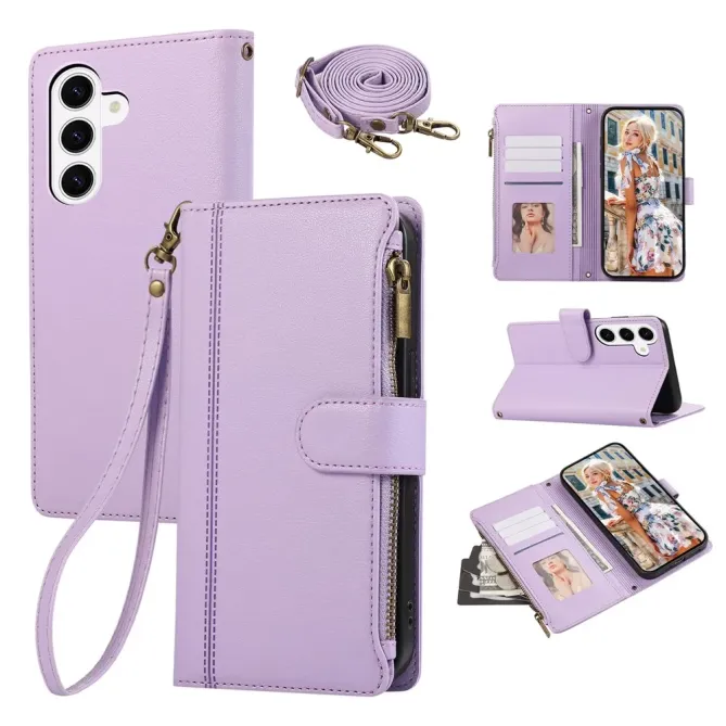 Housse Samsung Galaxy S26 Portefeuille Zippée avec Bandoulière | Urba