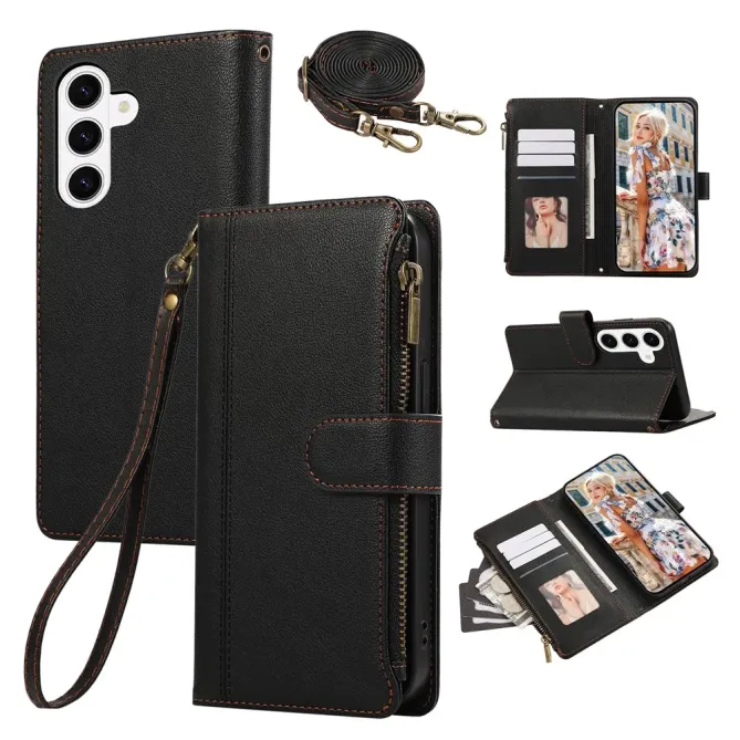 Housse Samsung Galaxy S26 Portefeuille Zippée avec Bandoulière | Urba