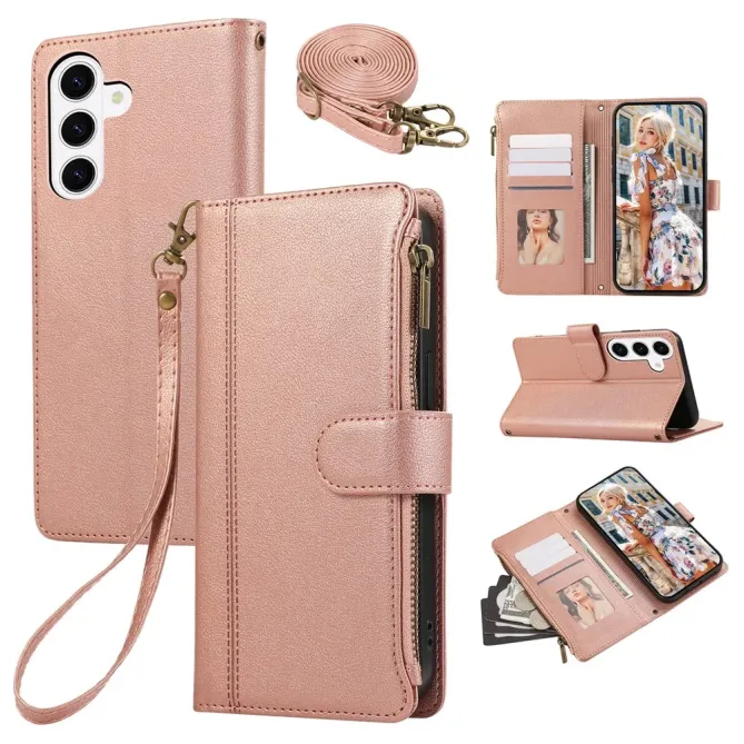 Housse Samsung Galaxy S26 Portefeuille Zippée avec Bandoulière | Urba