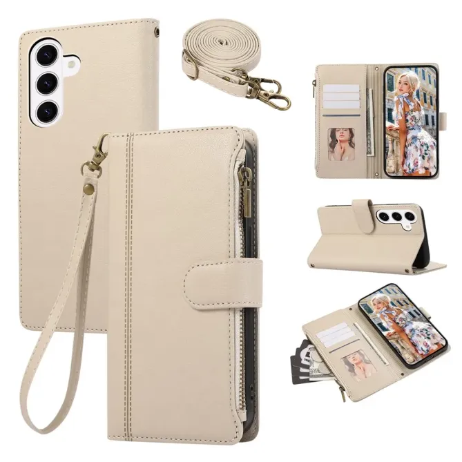 Housse Samsung Galaxy S26 Portefeuille Zippée avec Bandoulière | Urba