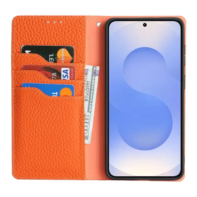 Flip Cover Samsung Galaxy S26 Cuir Véritable Litchi