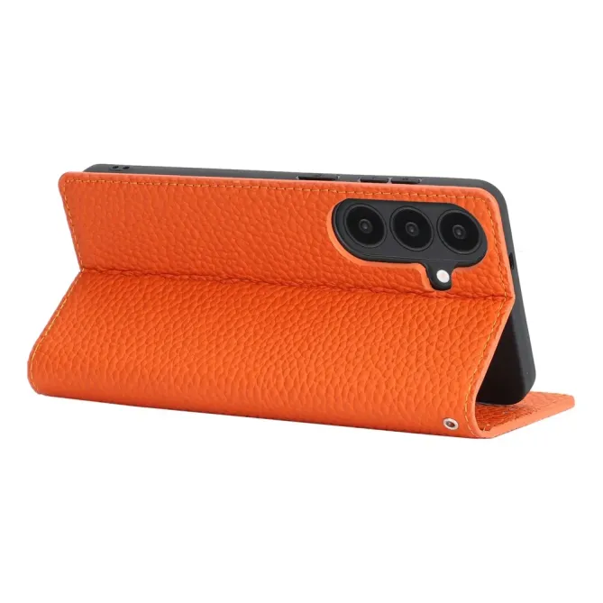 Flip Cover Samsung Galaxy S26 Cuir Véritable Litchi