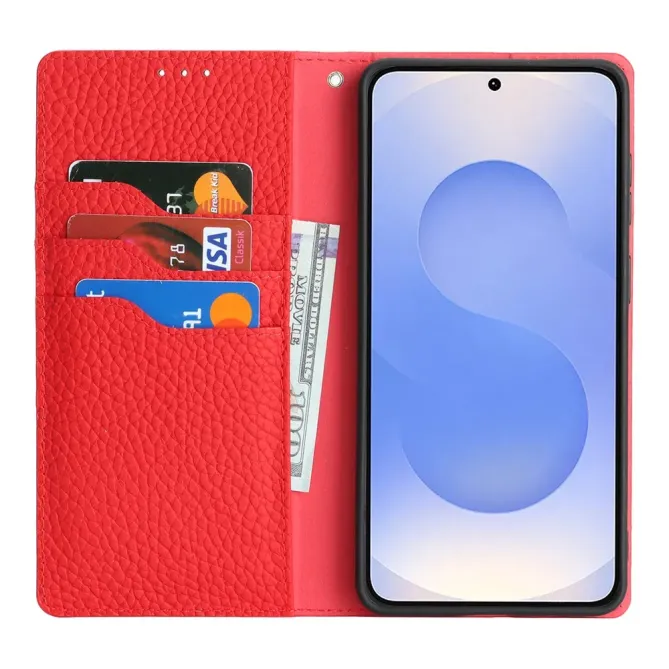 Flip Cover Samsung Galaxy S26 Cuir Véritable Litchi