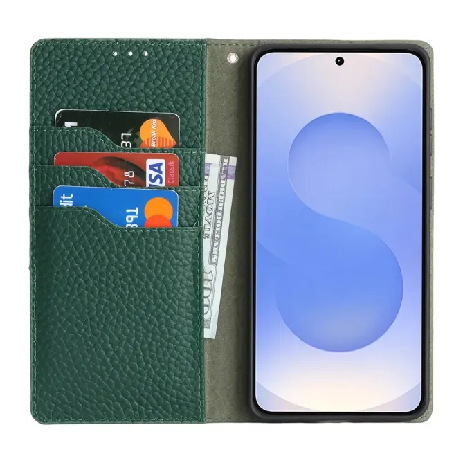 Flip Cover Samsung Galaxy S26 Cuir Véritable Litchi