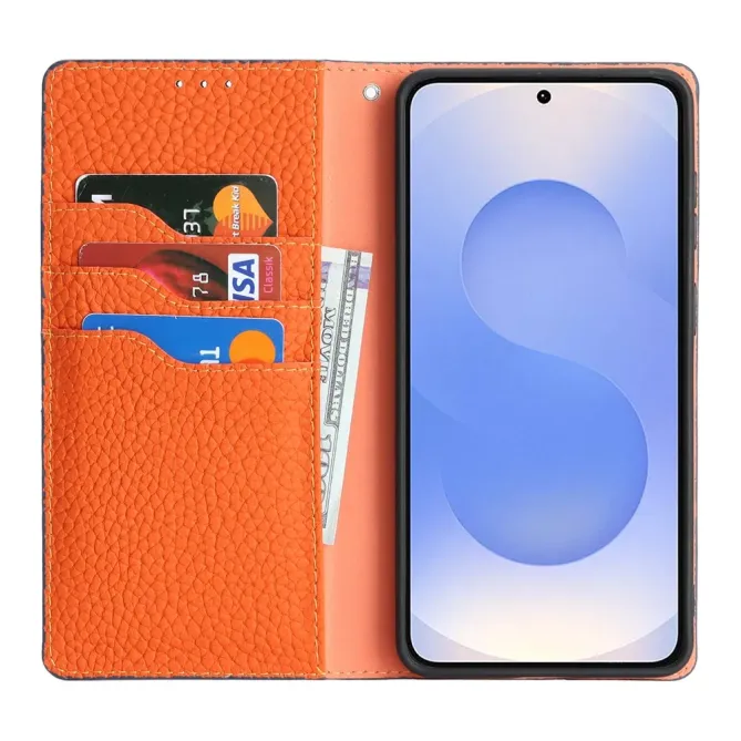 Flip Cover Samsung Galaxy S26 Cuir Véritable Litchi