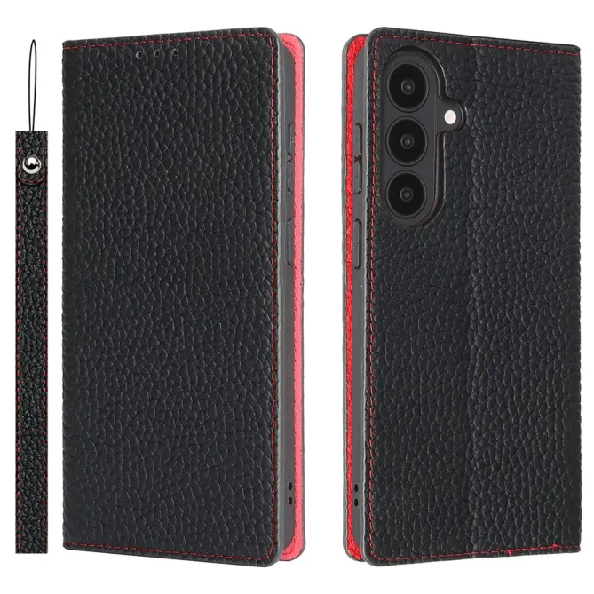 Flip Cover Samsung Galaxy S26 Cuir Véritable Litchi