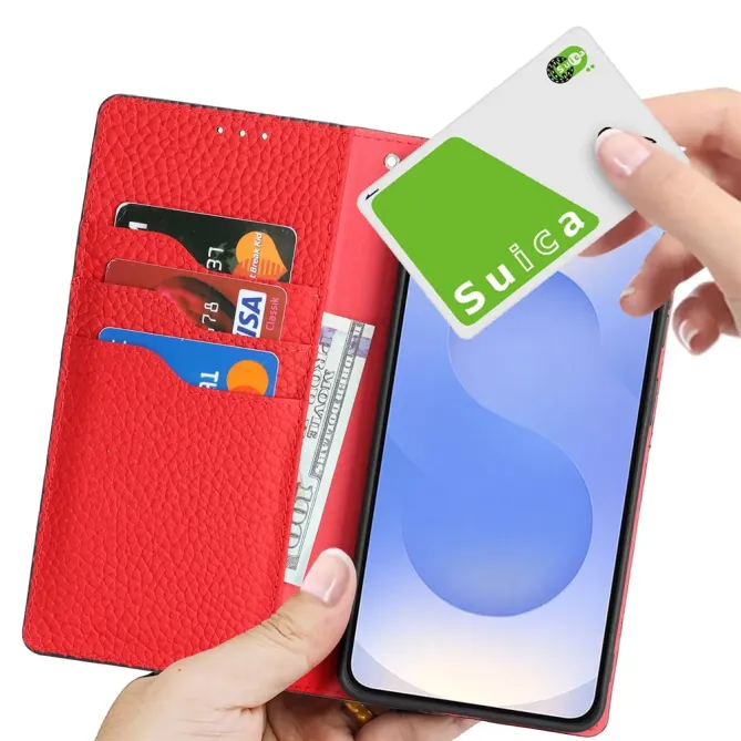 Flip Cover Samsung Galaxy S26 Cuir Véritable Litchi