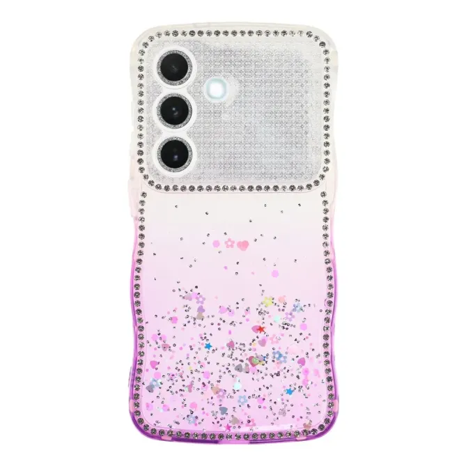 Coque Samsung Galaxy S26 Paillettes Epoxy Cadre Ondulé et Strass
