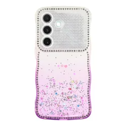 Coque Samsung Galaxy S26 Paillettes Epoxy Cadre Ondulé et Strass