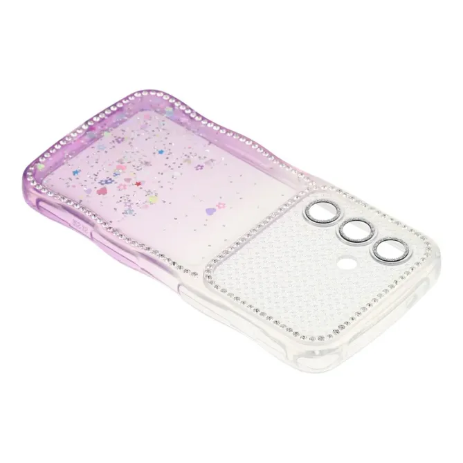 Coque Samsung Galaxy S26 Paillettes Epoxy Cadre Ondulé et Strass