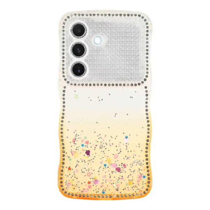 Coque Samsung Galaxy S26 Paillettes Epoxy Cadre Ondulé et Strass