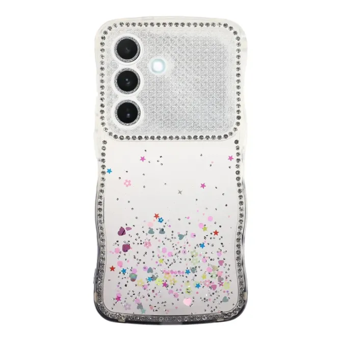 Coque Samsung Galaxy S26 Paillettes Epoxy Cadre Ondulé et Strass