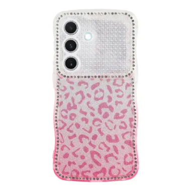 Coque Samsung Galaxy S26 Cadre Ondulé Strass et Léopard Pailleté