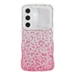 Coque Samsung Galaxy S26 Cadre Ondulé Strass et Léopard Pailleté