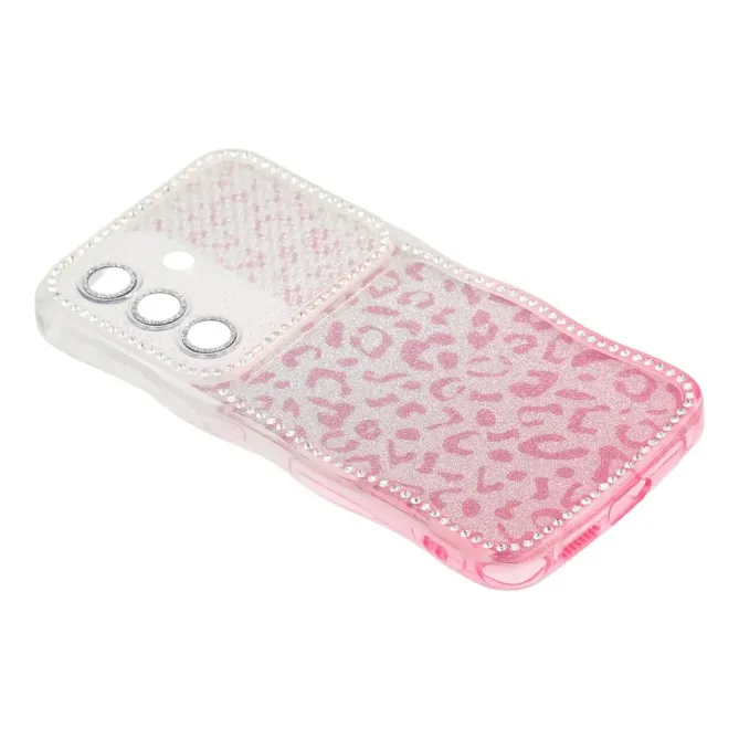 Coque Samsung Galaxy S26 Cadre Ondulé Strass et Léopard Pailleté