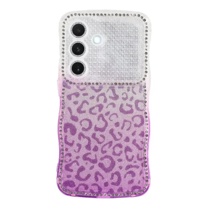 Coque Samsung Galaxy S26 Cadre Ondulé Strass et Léopard Pailleté