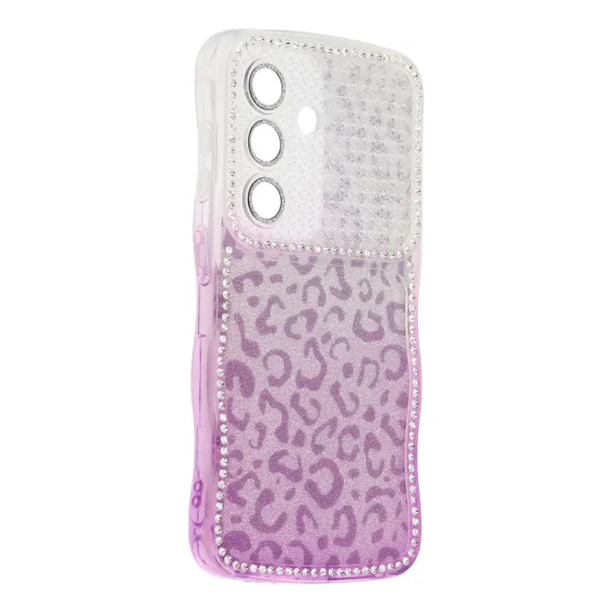 Coque Samsung Galaxy S26 Cadre Ondulé Strass et Léopard Pailleté