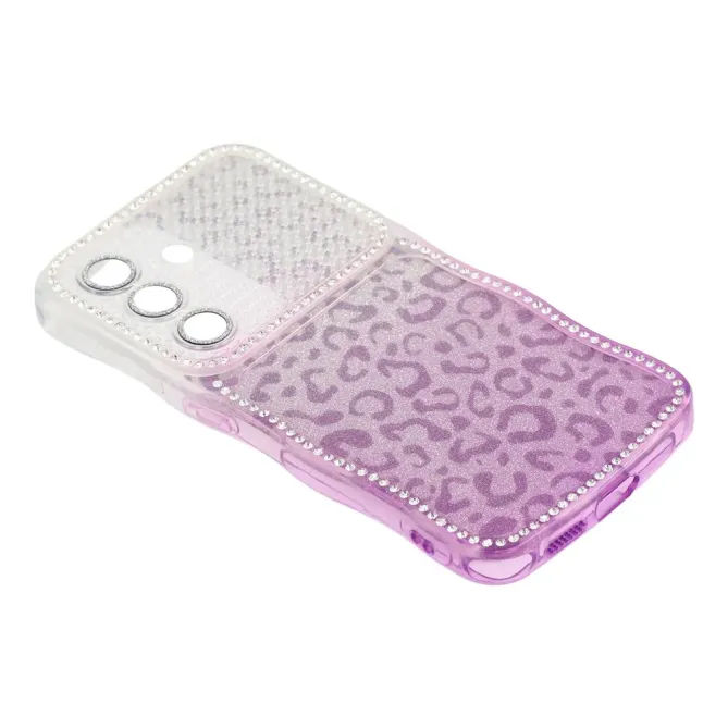 Coque Samsung Galaxy S26 Cadre Ondulé Strass et Léopard Pailleté