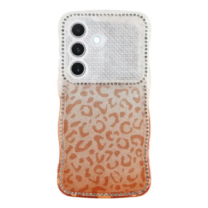Coque Samsung Galaxy S26 Cadre Ondulé Strass et Léopard Pailleté