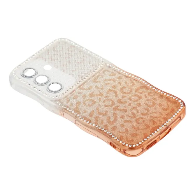 Coque Samsung Galaxy S26 Cadre Ondulé Strass et Léopard Pailleté