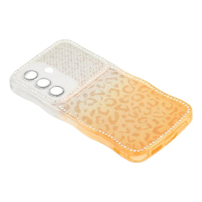 Coque Samsung Galaxy S26 Cadre Ondulé Strass et Léopard Pailleté