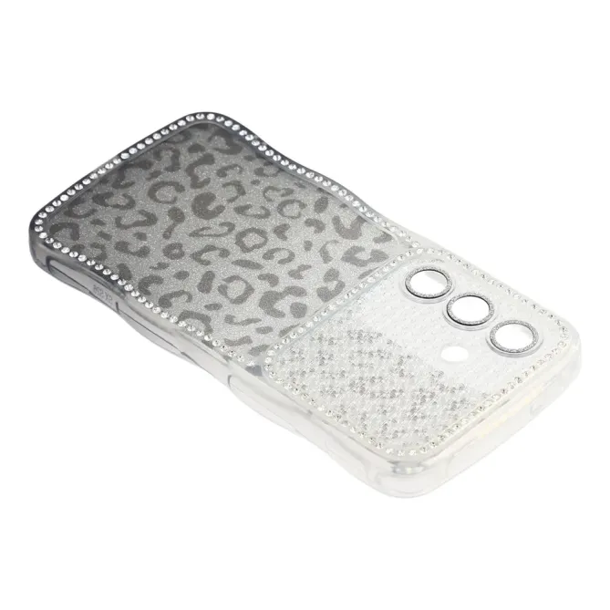 Coque Samsung Galaxy S26 Cadre Ondulé Strass et Léopard Pailleté