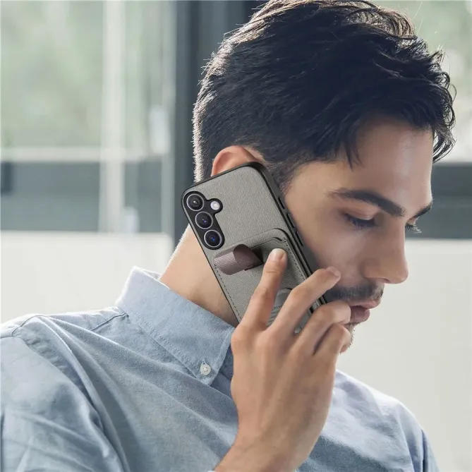 Coque Samsung Galaxy S26 Texture Tissu avec Porte-cartes et Support