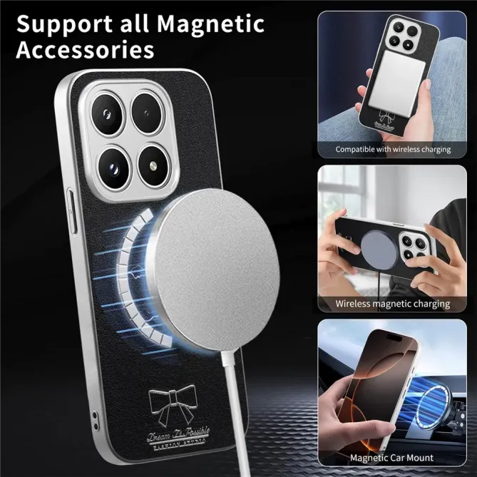 Coque Xiaomi 17 Magnétique à Motif Nœud Papillon en Simili Cuir