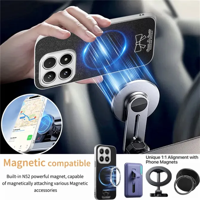 Coque Xiaomi 17 Magnétique à Motif Nœud Papillon en Simili Cuir