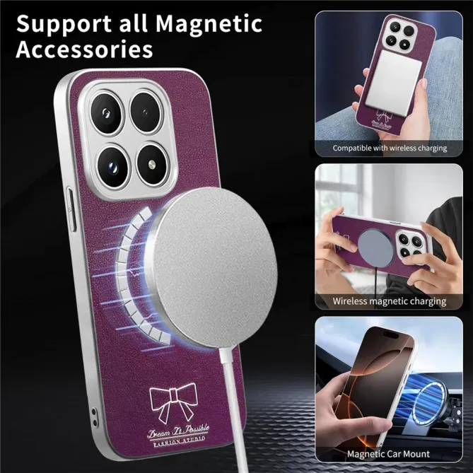 Coque Xiaomi 17 Magnétique à Motif Nœud Papillon en Simili Cuir