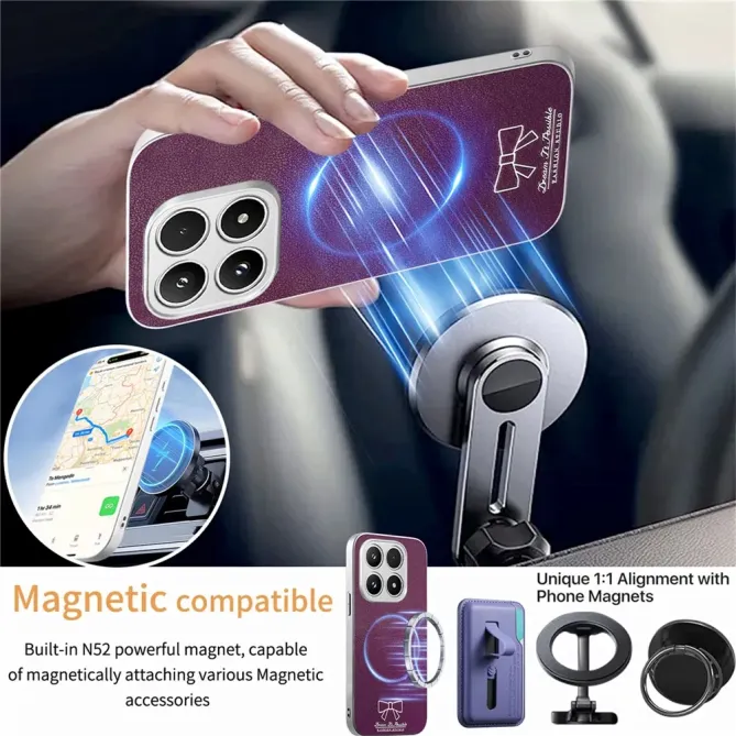 Coque Xiaomi 17 Magnétique à Motif Nœud Papillon en Simili Cuir