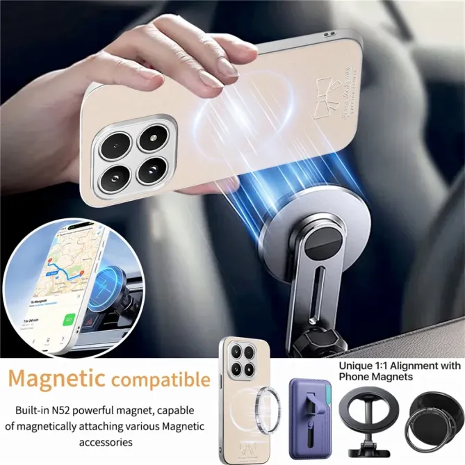 Coque Xiaomi 17 Magnétique à Motif Nœud Papillon en Simili Cuir