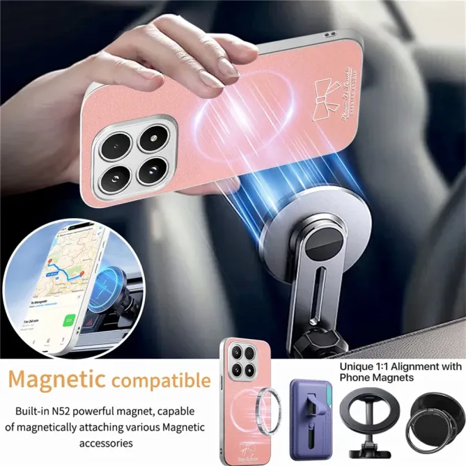 Coque Xiaomi 17 Magnétique à Motif Nœud Papillon en Simili Cuir