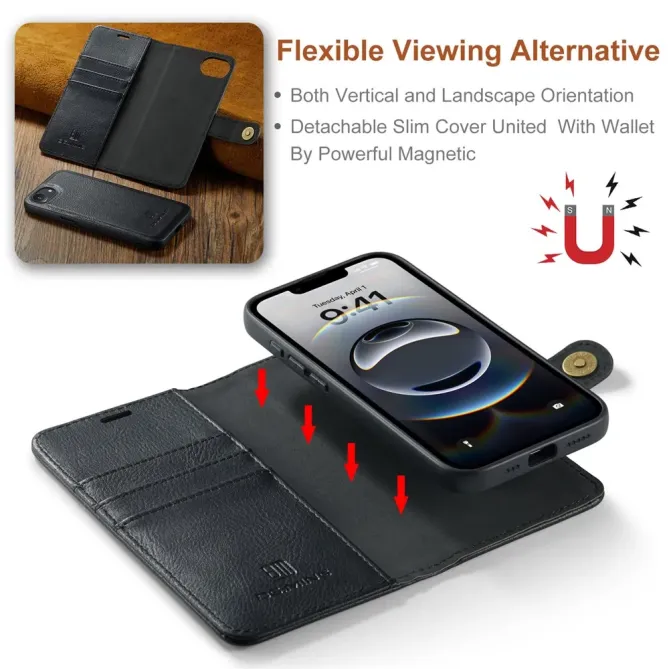 Housse iPhone 17e / 16e DG.MING détachable en cuir véritable