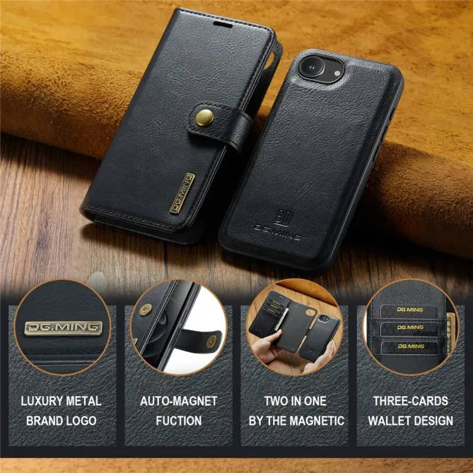 Housse iPhone 17e / 16e DG.MING détachable en cuir véritable