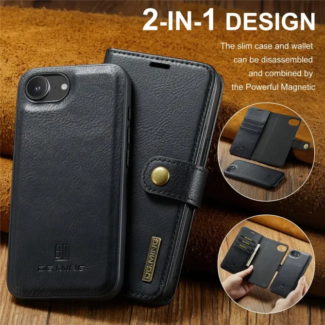 Housse iPhone 17e / 16e DG.MING détachable en cuir véritable