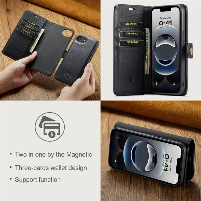 Housse iPhone 17e / 16e DG.MING détachable en cuir véritable