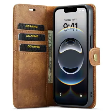 Housse iPhone 17e / 16e DG.MING détachable en cuir véritable Marron Clair - photo 12