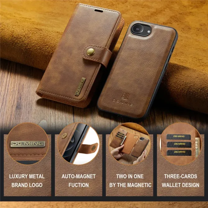 Housse iPhone 17e / 16e DG.MING détachable en cuir véritable