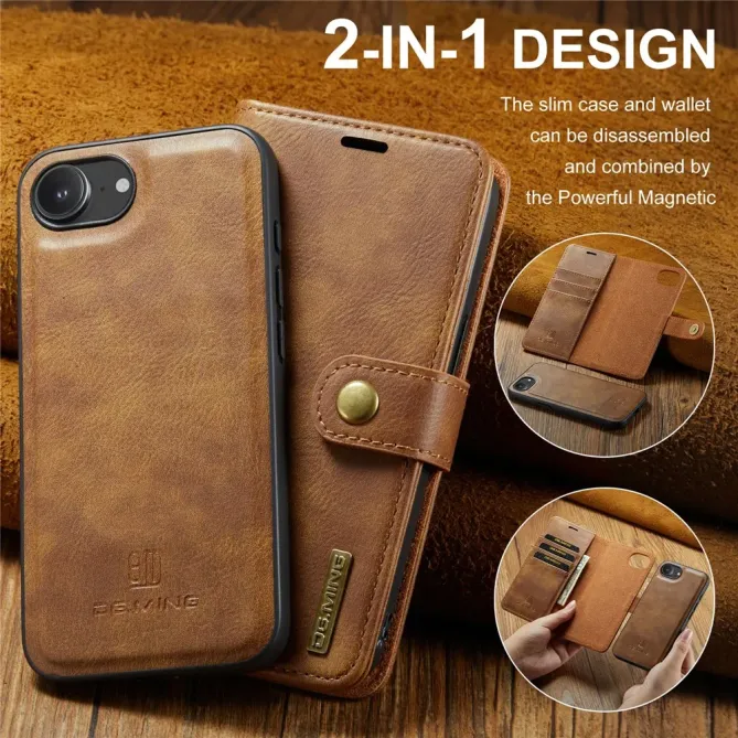 Housse iPhone 17e / 16e DG.MING détachable en cuir véritable