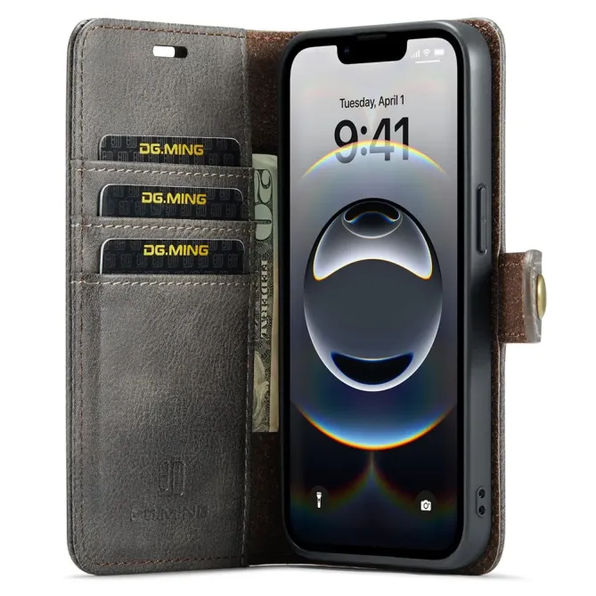 Housse iPhone 17e / 16e DG.MING détachable en cuir véritable