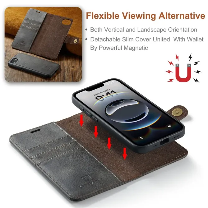 Housse iPhone 17e / 16e DG.MING détachable en cuir véritable