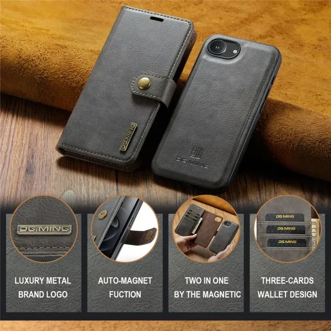 Housse iPhone 17e / 16e DG.MING détachable en cuir véritable