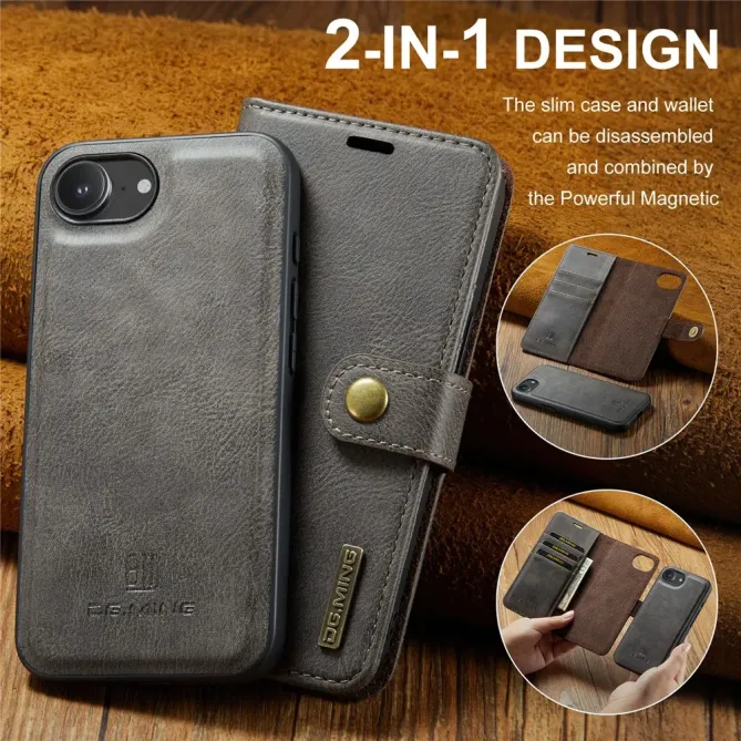 Housse iPhone 17e / 16e DG.MING détachable en cuir véritable
