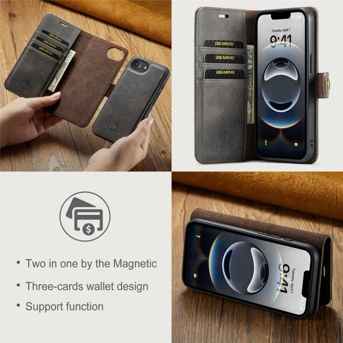 Housse iPhone 17e / 16e DG.MING détachable en cuir véritable