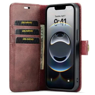 Housse iPhone 17e / 16e DG.MING détachable en cuir véritable Rouge foncé - photo 32