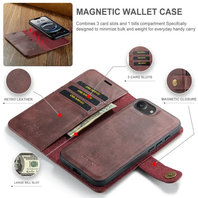 Housse iPhone 17e / 16e DG.MING détachable en cuir véritable