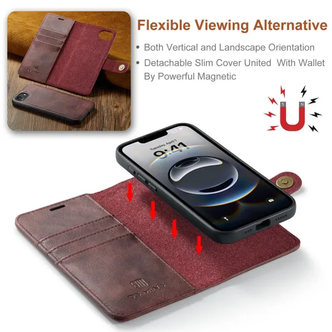 Housse iPhone 17e / 16e DG.MING détachable en cuir véritable