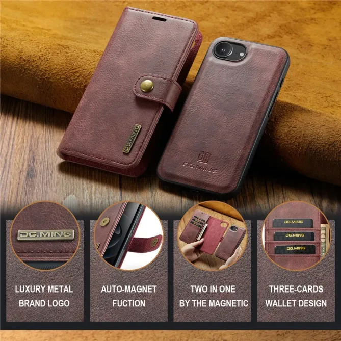 Housse iPhone 17e / 16e DG.MING détachable en cuir véritable